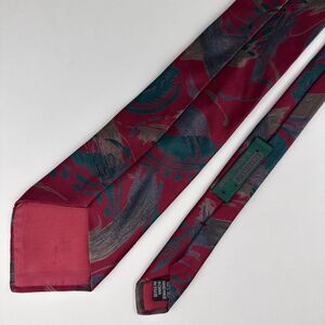 Accents Isaac Zelcer Red Green Abstract Print Short Silk Tie 56.5" x 3.5"